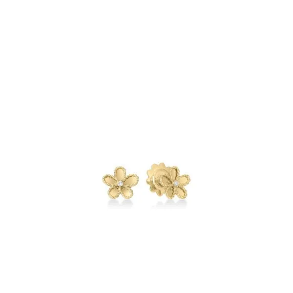 18K YELLOW GOLD JASMINE DIAMOND & POLISHED FINISH SMALL FLOWER EARRINGS