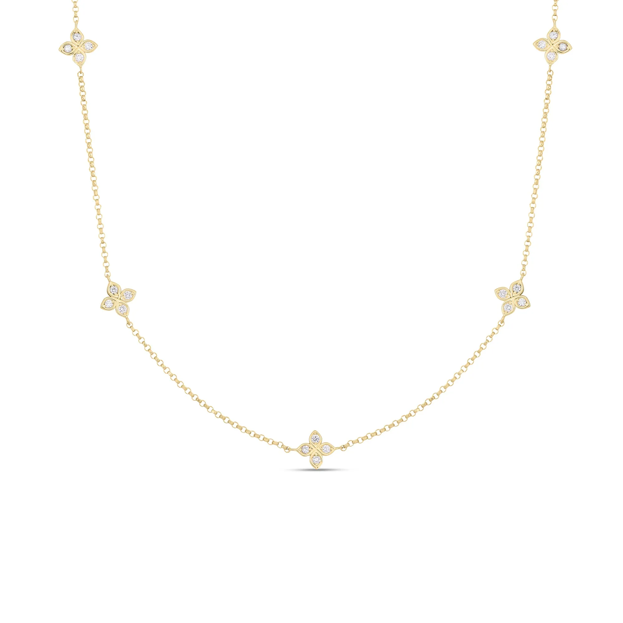 18K YELLOW GOLD LOVE BY THE INCH 5 STATION FLOWER NECKLACE