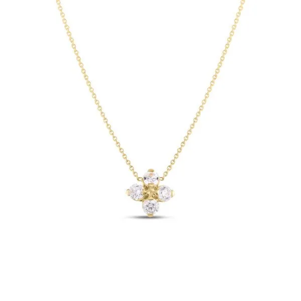 18K YELLOW GOLD LOVE IN VERONA DIAMOND FLOWER NECKLACE .55CTW