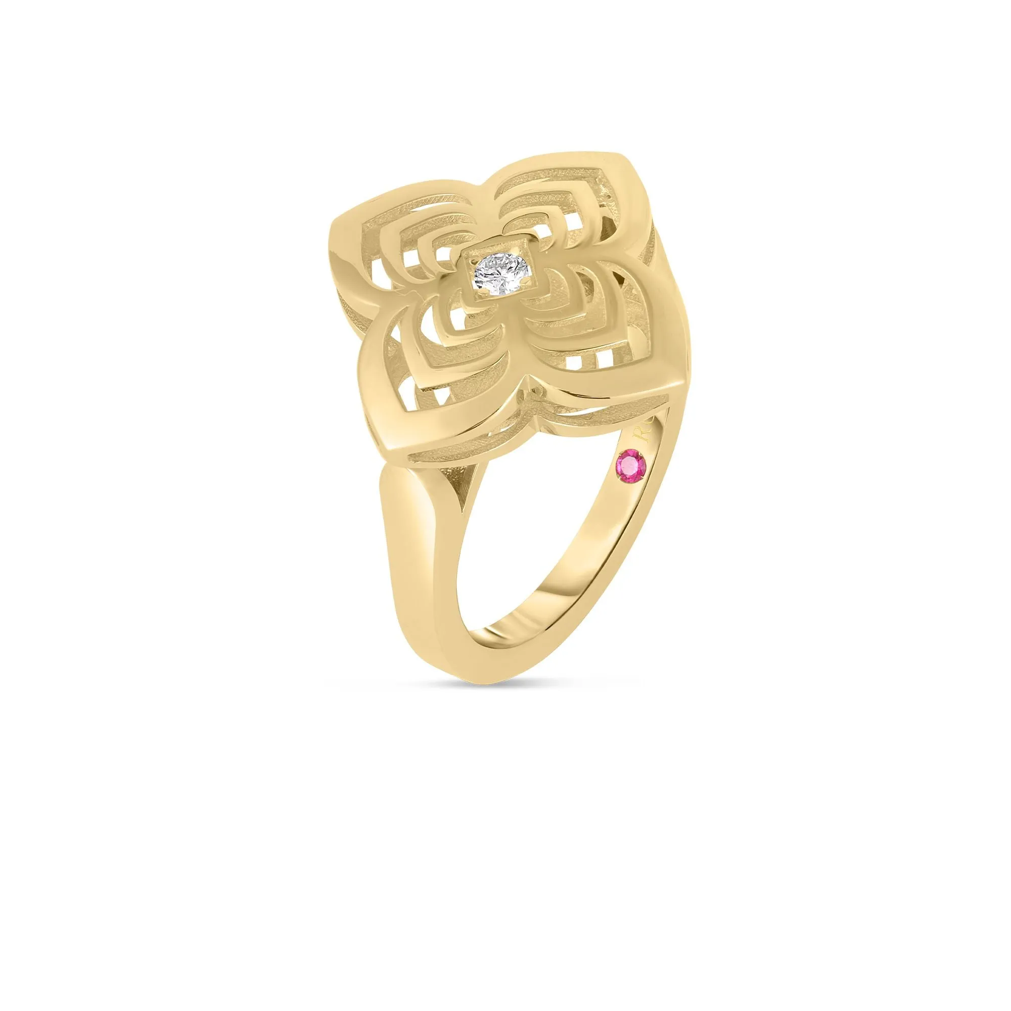 18K YELLOW GOLD PALAZZO DUCALE CARNEVALE DIAMOND & POLISHED FINISH FLOWER RING