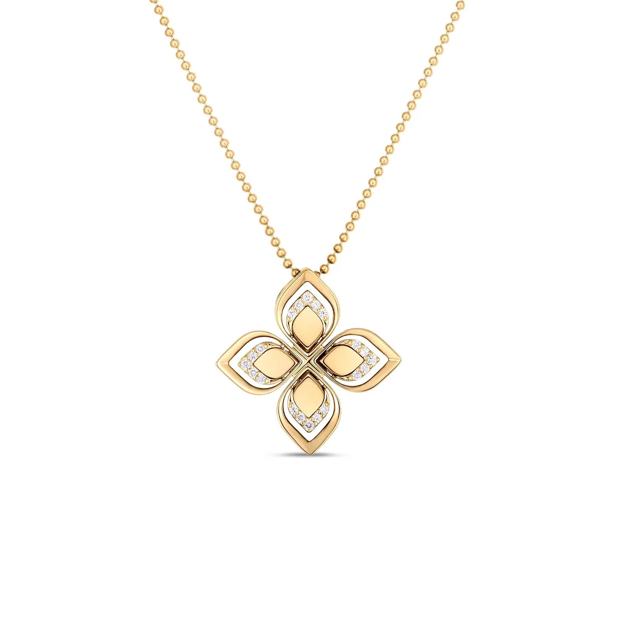 18K YELLOW GOLD VENETIAN PRINCESS OPEN FRAME DIAMOND FLOWER NECKLACE