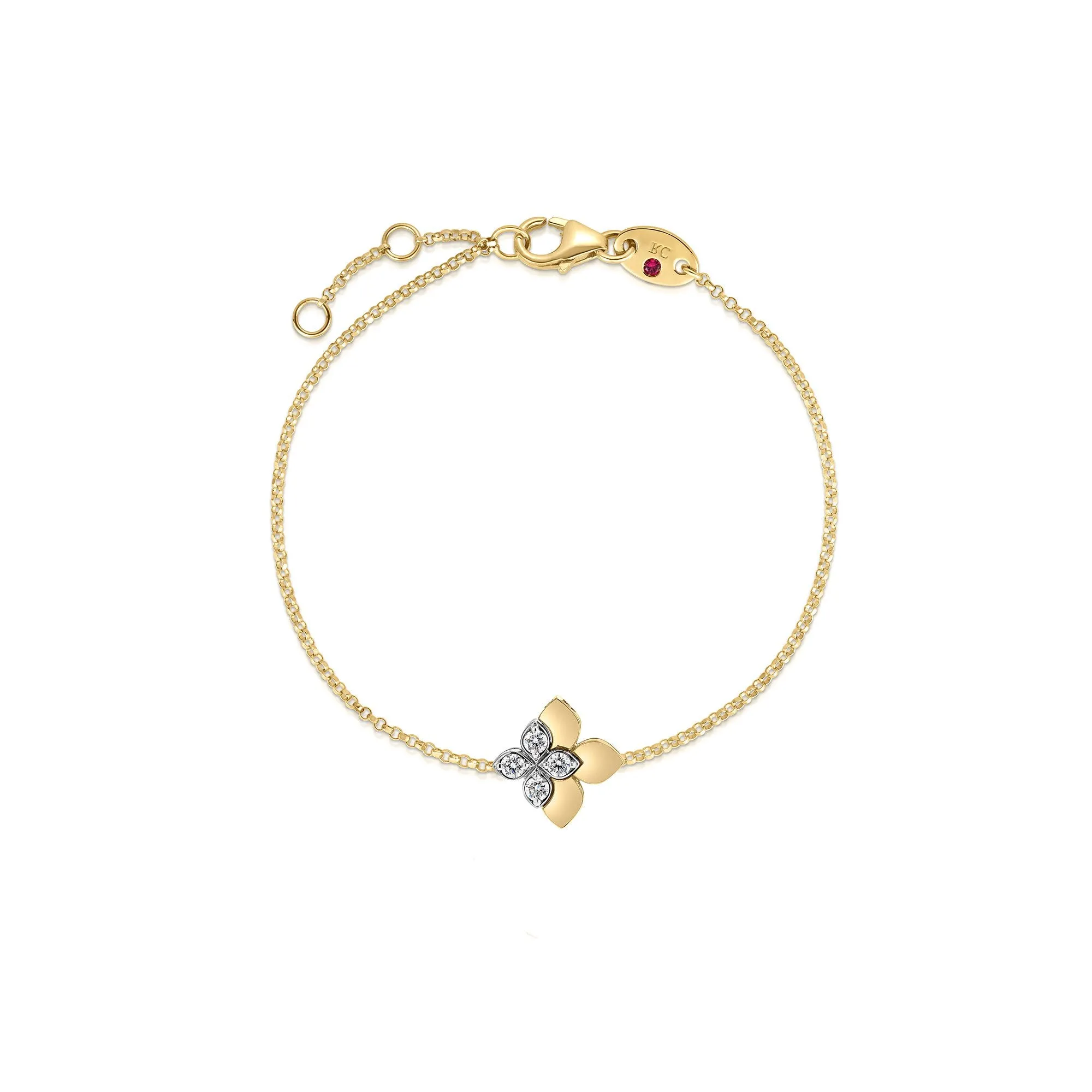 18K YELLOW/WHITE GOLD LOVE IN VERONA EAST TO WEST DIAMOND FLOWER BRACELET