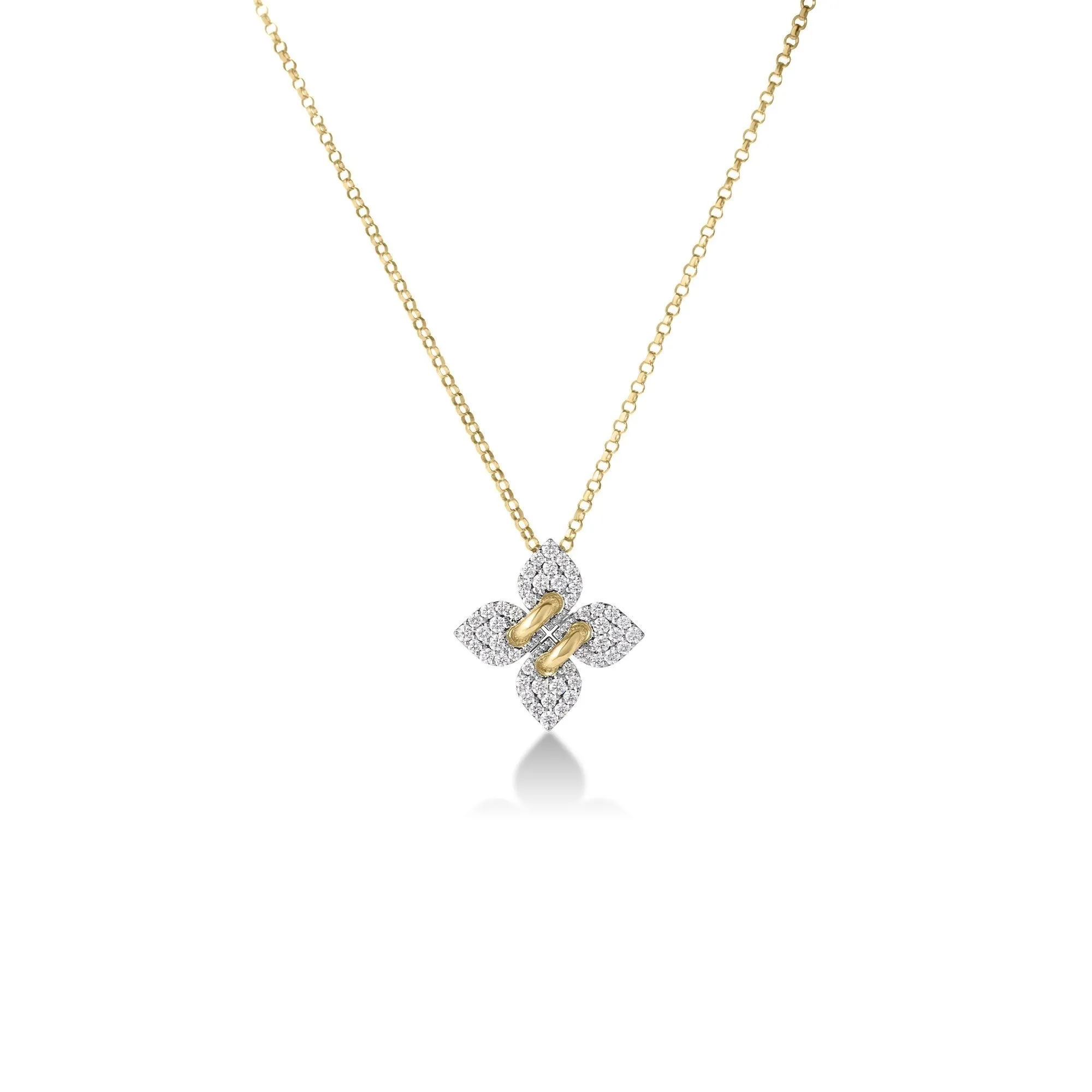 18K YELLOW/WHITE GOLD LOVE IN VERONA SMALL PAVE DIAMOND FLOWER NECKLACE .27CTW
