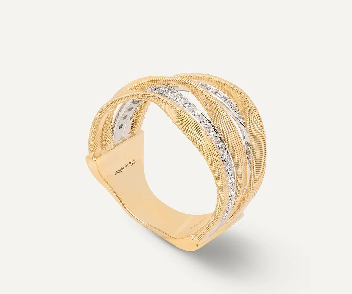 18K YELLOW GOLD 5-BAND COIL RING WITH DIAMONDS