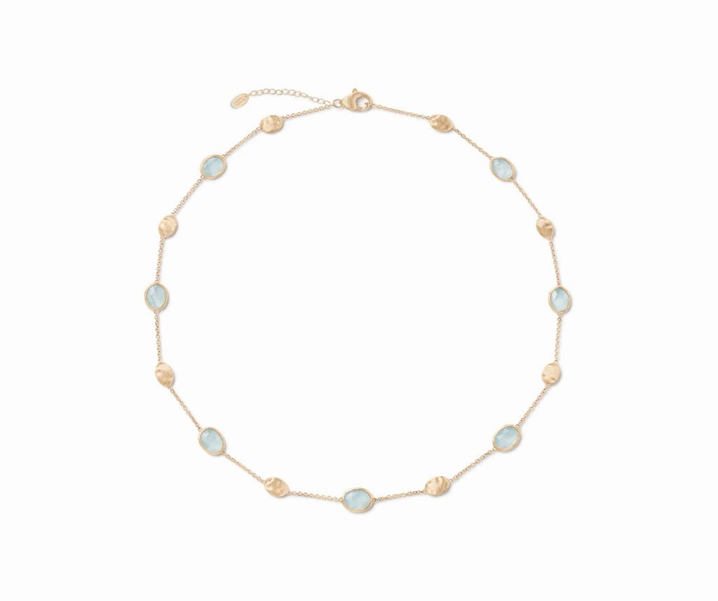 18K YELLOW GOLD AQUAMARINE NECKLACE WITH BEAD STATIONS FROM THE SIVIGLIA COLLECTION