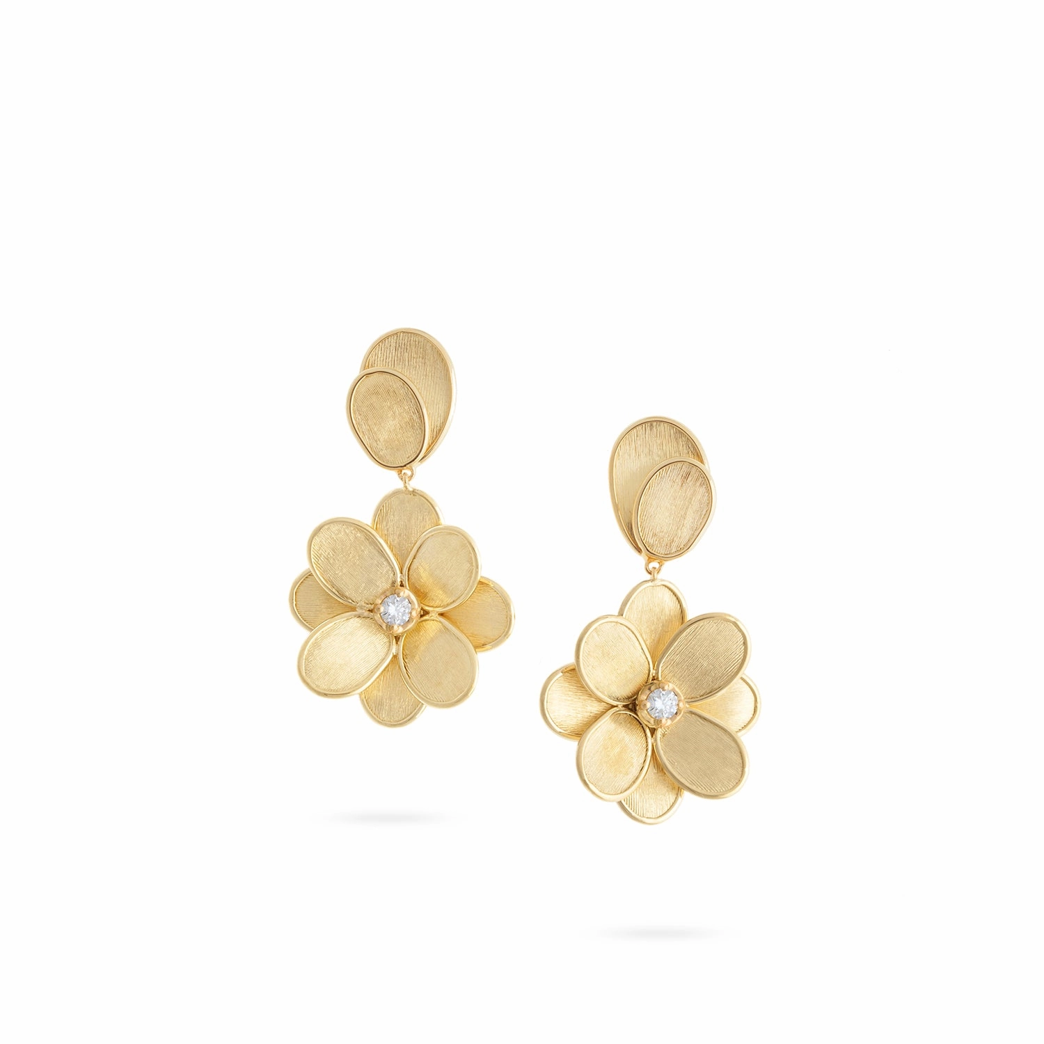 18K YELLOW GOLD DIAMOND FLOWER DROP EARRINGS
