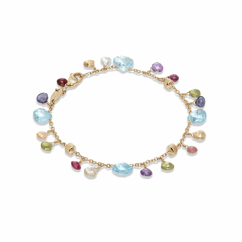 18K YELLOW GOLD MIXED GEMSTONE SINGLE STRAND BRACELET FROM THE PARADISE COLLECTION