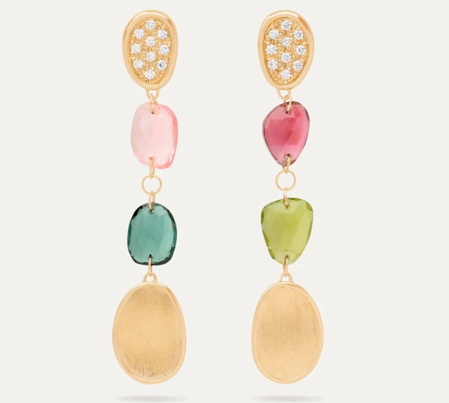 18K YELLOW GOLD MIXED TOURMALINE DROP EARRINGS WITH DIAMONDS FROM THE LUNARIA COLLECTION