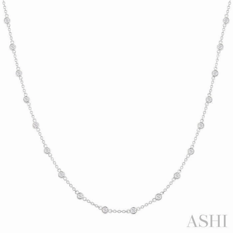 1.00 ctw Bezel Set Round Cut Diamond Station Necklace in 14K White Gold