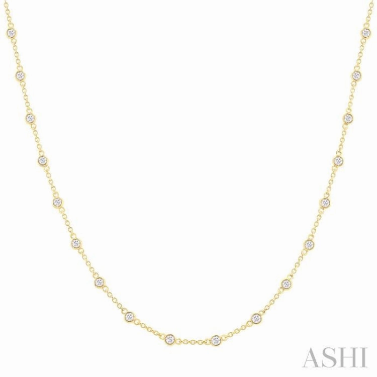 1.00 ctw Bezel Set Round Cut Diamond Station Necklace in 14K Yellow Gold