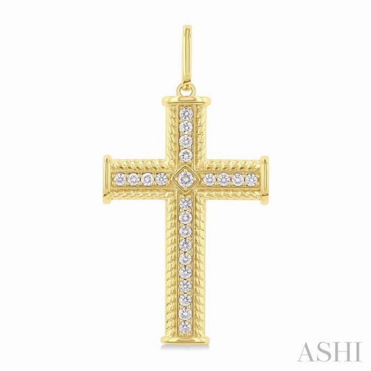 1.00 Ctw Cross Round Cut Diamond Fashion Pendant in 14K Yellow Gold