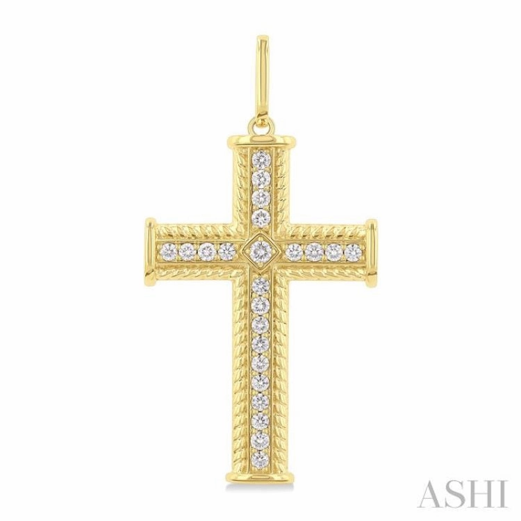1.00 Ctw Cross Round Cut Diamond Fashion Pendant in 14K Yellow Gold