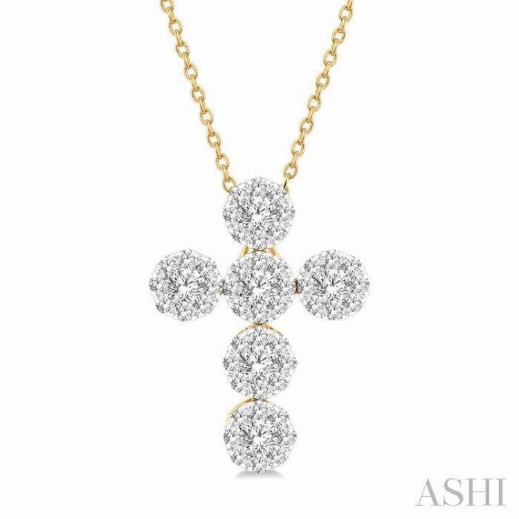 1.00 Ctw Lovebright Cross Round Cut Diamond Fashion Pendant With Chain in 14K Yellow and White Gold