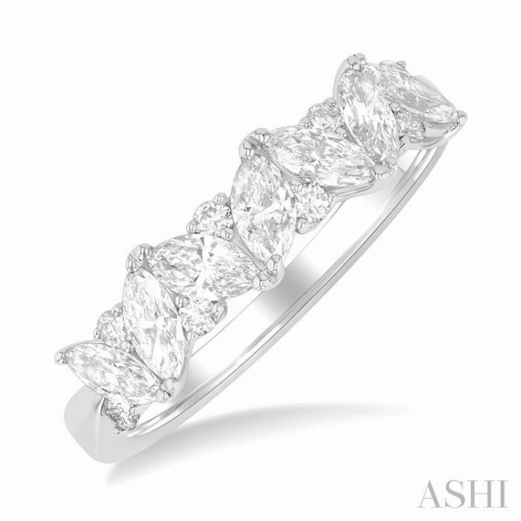 1.00 Ctw Scatter Marquise and Round Cut Diamond Fashion Band in 14K White Gold
