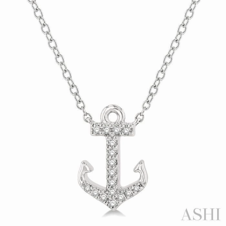 1/10 ctw Anchor Round Cut Diamond Petite Fashion Pendant With Chain in 10K White Gold