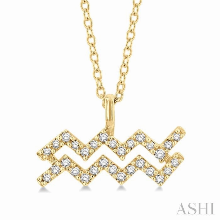 1/10 ctw Aquarius Round Cut Diamond Zodiac Pendant With Chain in 10K Yellow Gold