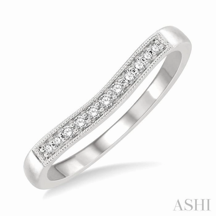 1/10 ctw Arched Round Cut Diamond Wedding Band in 14K White Gold