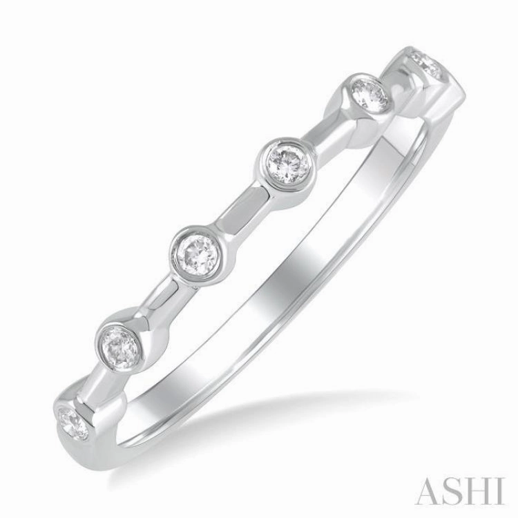 1/10 Ctw Bezel Set Round Cut Diamond Stackable Wedding Band in 14K White Gold