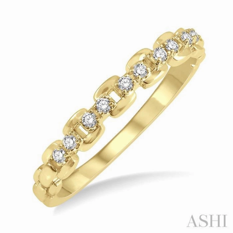 1/10 ctw Box Chain Link Round Cut Diamond Stack Band in 14K Yellow Gold