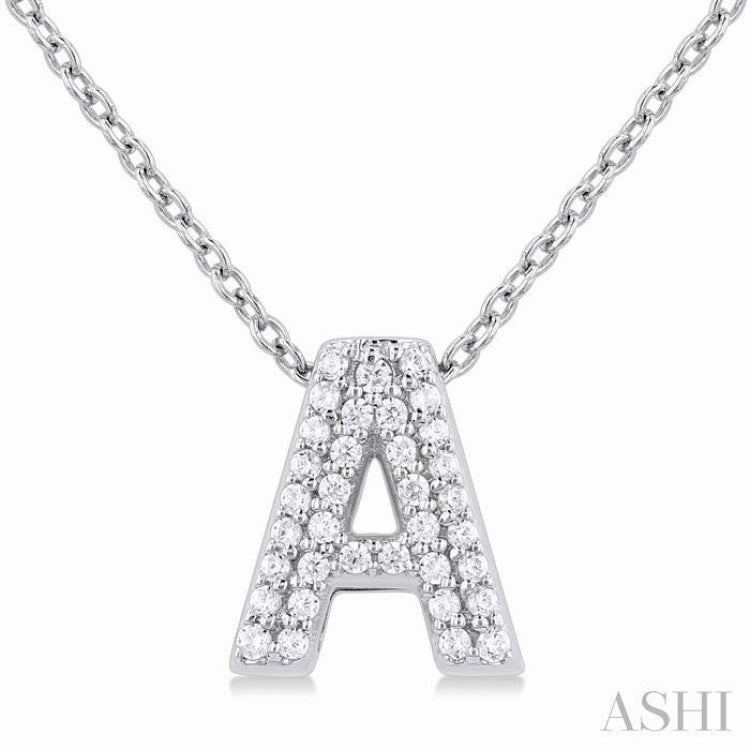 1/10 Ctw Bubble Accent Initial 'A' Round Cut Diamond Fashion Pendant With Chain in 10K White Gold