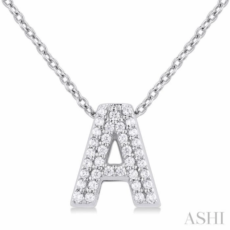 1/10 Ctw Bubble Accent Initial 'A' Round Cut Diamond Fashion Pendant With Chain in 10K White Gold
