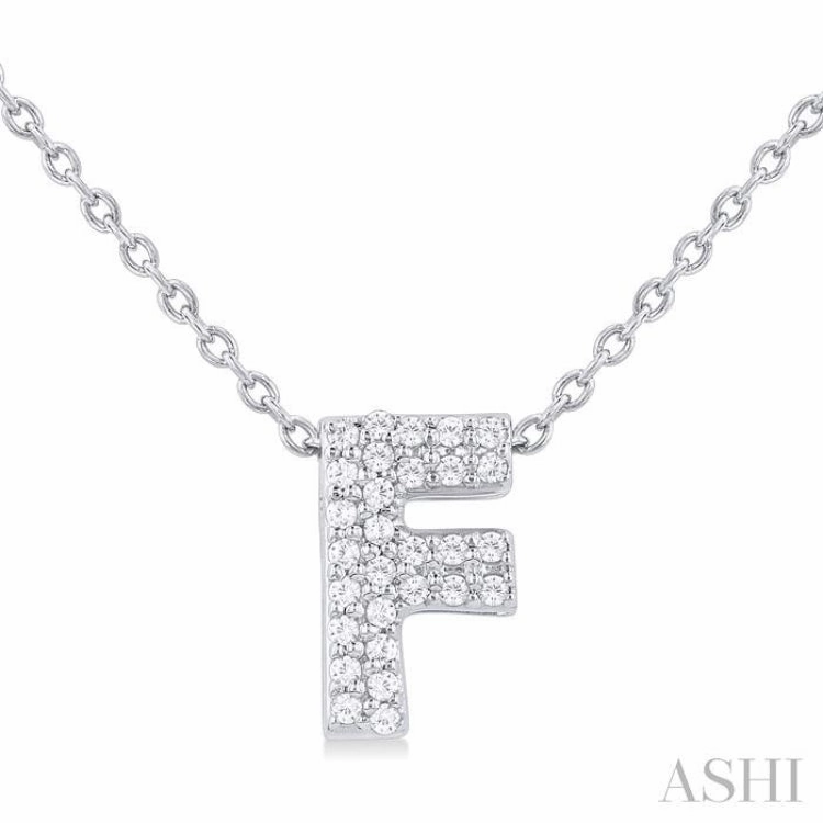 1/10 Ctw Bubble Accent Initial 'F' Round Cut Diamond Fashion Pendant With Chain in 10K White Gold