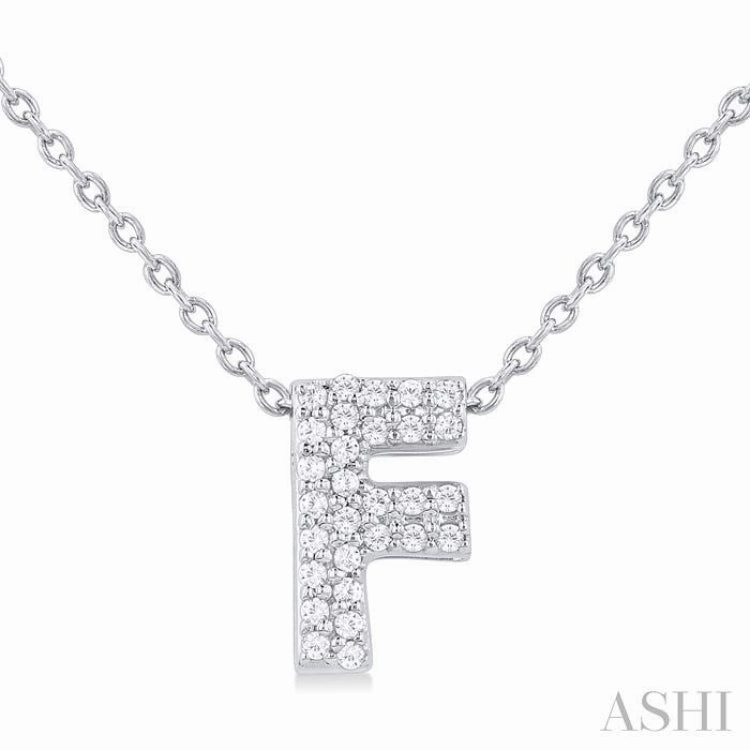 1/10 Ctw Bubble Accent Initial 'F' Round Cut Diamond Fashion Pendant With Chain in 10K White Gold