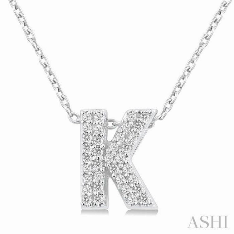 1/10 Ctw Bubble Accent Initial 'K' Round Cut Diamond Fashion Pendant With Chain in 10K White Gold