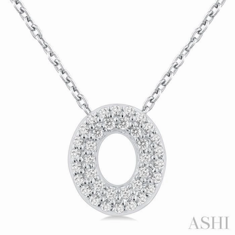 1/10 Ctw Bubble Accent Initial 'O' Round Cut Diamond Fashion Pendant With Chain in 10K White Gold