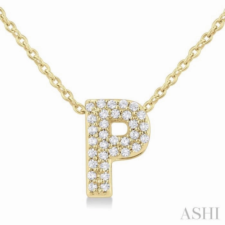 1/10 Ctw Bubble Accent Initial 'P' Round Cut Diamond Fashion Pendant With Chain in 10K Yellow Gold