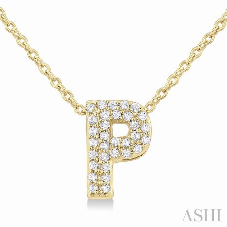 1/10 Ctw Bubble Accent Initial 'P' Round Cut Diamond Fashion Pendant With Chain in 10K Yellow Gold