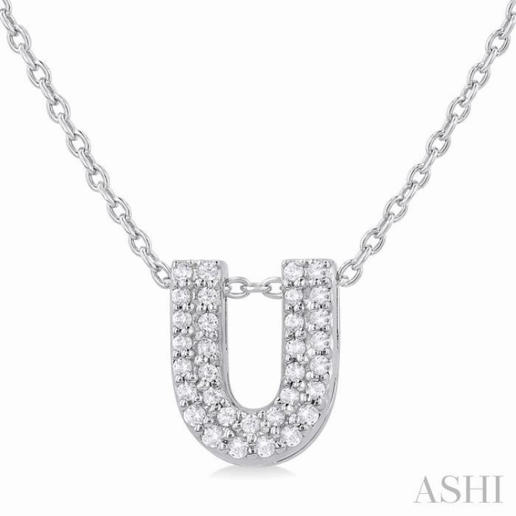 1/10 Ctw Bubble Accent Initial 'U' Round Cut Diamond Fashion Pendant With Chain in 10K White Gold