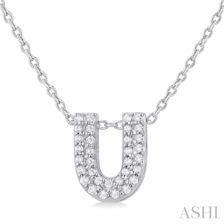 1/10 Ctw Bubble Accent Initial 'U' Round Cut Diamond Fashion Pendant With Chain in 10K White Gold