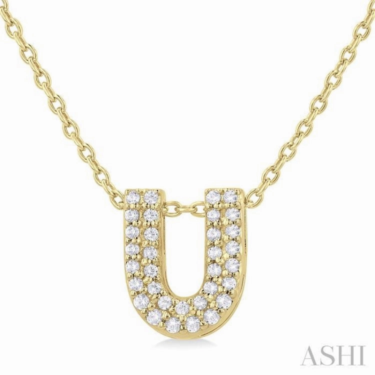 1/10 Ctw Bubble Accent Initial 'U' Round Cut Diamond Fashion Pendant With Chain in 10K Yellow Gold