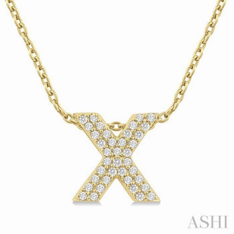 1/10 Ctw Bubble Accent Initial 'X' Round Cut Diamond Fashion Pendant With Chain in 10K Yellow Gold