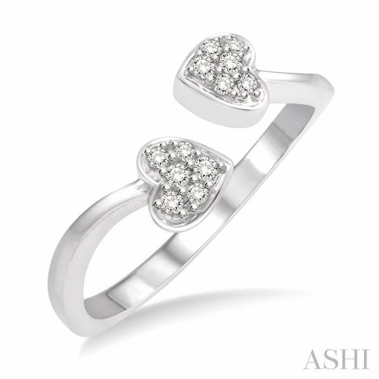 1/10 ctw Heart Accent Open Ended Round Cut Diamond Ladies Ring in 10K White Gold
