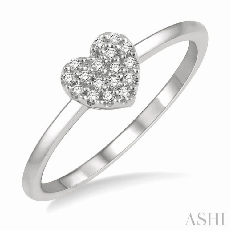 1/10 ctw Heart Charm Round Cut Diamond Petite Fashion Ring in 14K White Gold