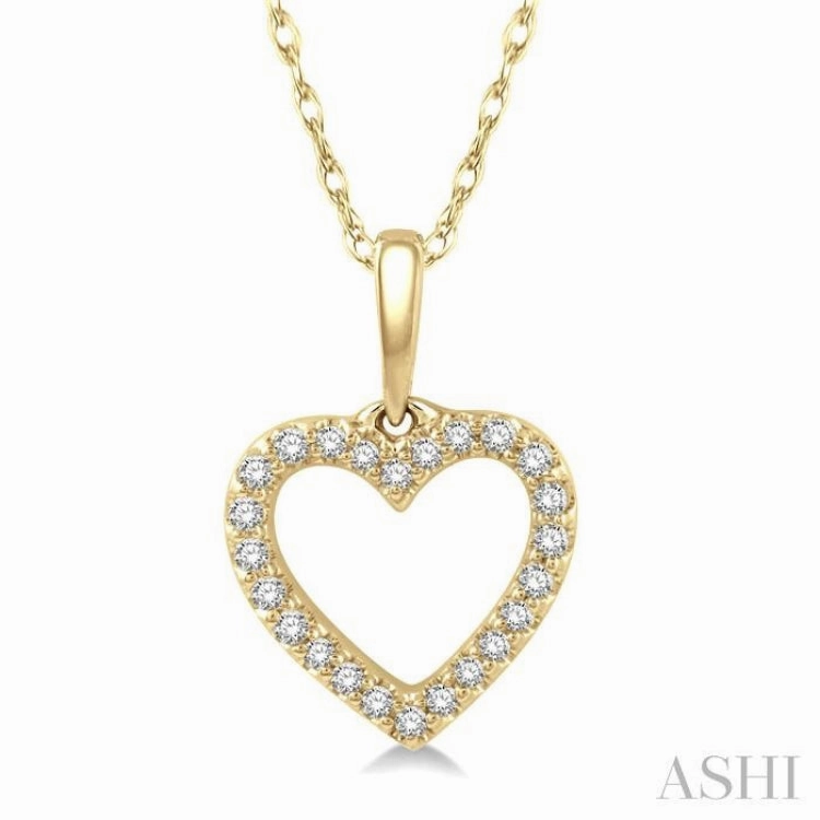 1/10 ctw Hollow Cut Heart Charm Round Cut Diamond Petite Pendant in 10K Yellow Gold with Chain