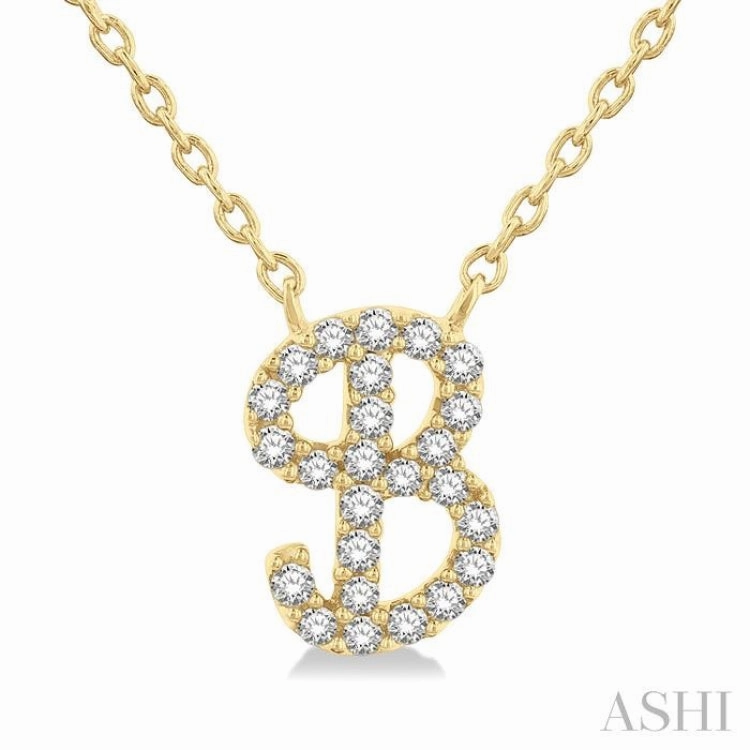 1/10 ctw Initial 'B' Calligraphy Round Cut Diamond Fashion Pendant With Chain in 14K Yellow Gold