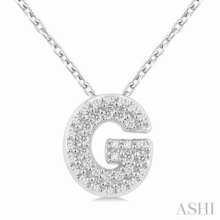 1/10 Ctw Initial 'G' Round Cut Diamond Fashion Pendant With Chain in 10K White Gold