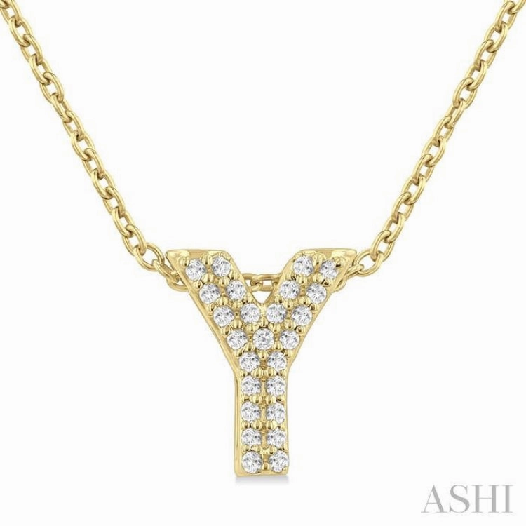 1/10 Ctw Initial 'Y' Round Cut Diamond Fashion Pendant With Chain in 10K Yellow Gold