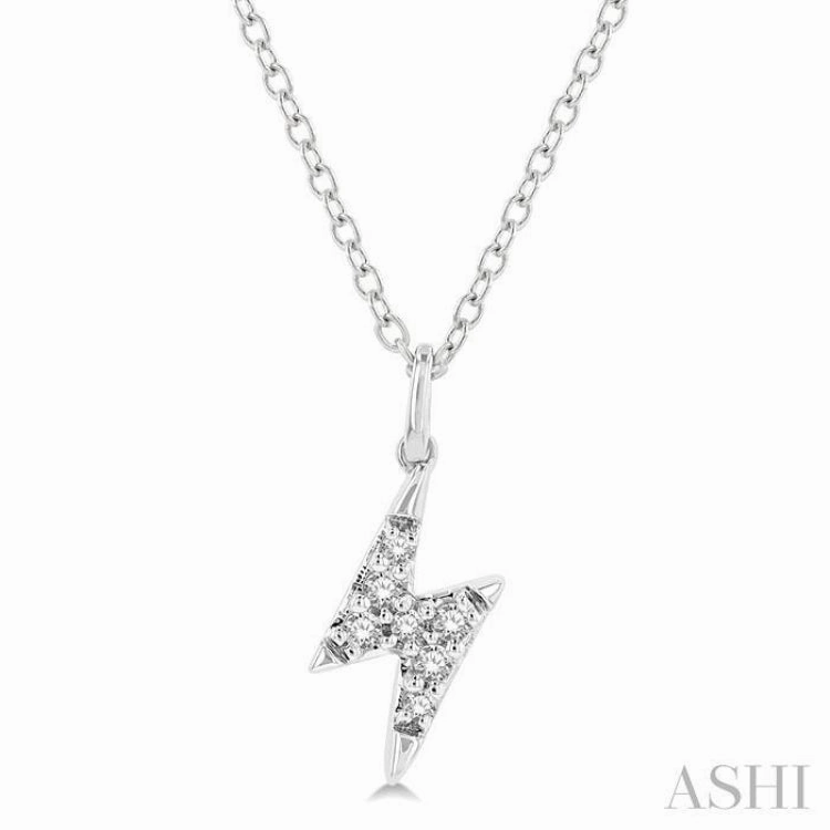 1/10 ctw Lightning Bolt Round Cut Diamond Petite Fashion Pendant With Chain in 10K White Gold