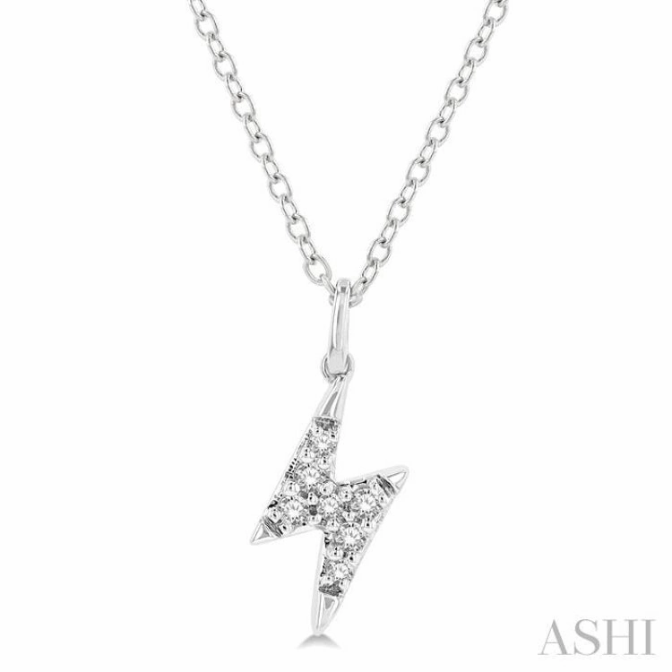 1/10 ctw Lightning Bolt Round Cut Diamond Petite Fashion Pendant With Chain in 10K White Gold