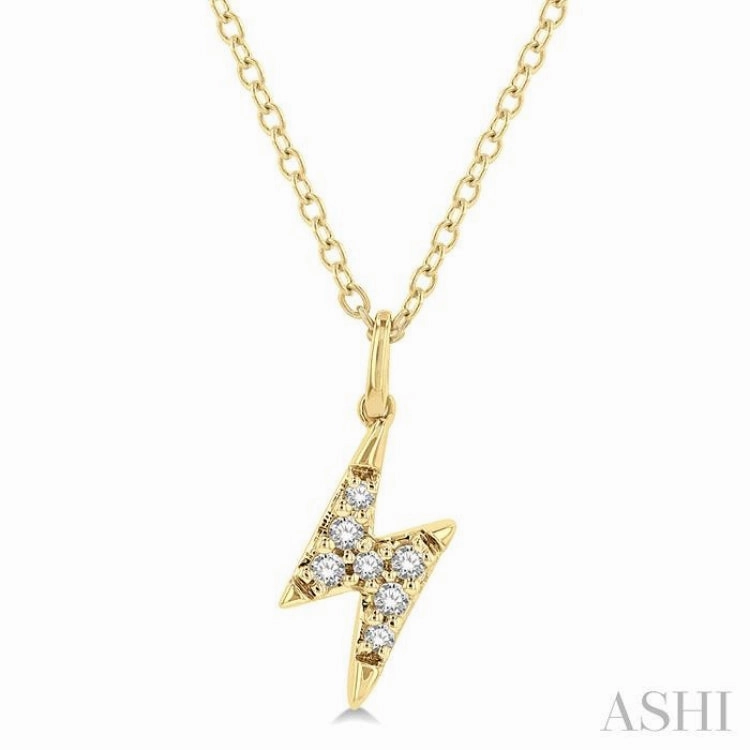 1/10 ctw Lightning Bolt Round Cut Diamond Petite Fashion Pendant With Chain in 14K Yellow Gold
