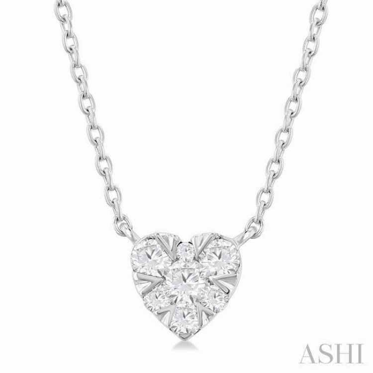 1/10 Ctw Lovebright Petite Heart Shape Round Cut Diamond Fashion Pendant With Chain in 10K White Gold