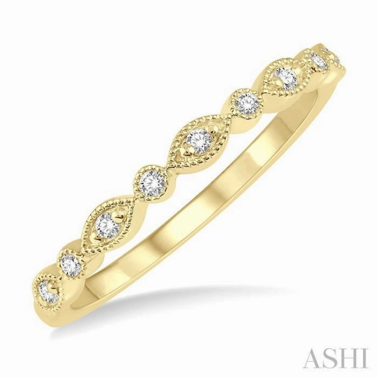 1/10 ctw Marquise & Circular Mount Round Cut Diamond Stackable Band in 14K Yellow Gold