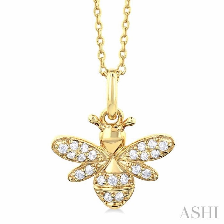 1/10 ctw Petite Bumble Bee Round Cut Diamond Fashion Pendant With Chain in 10K Yellow Gold