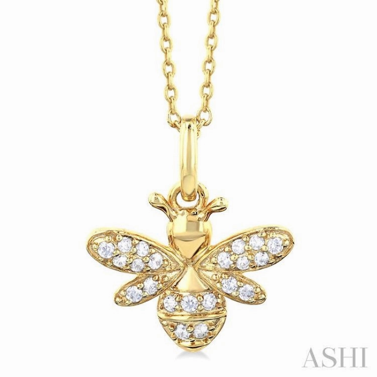 1/10 ctw Petite Bumble Bee Round Cut Diamond Fashion Pendant With Chain in 10K Yellow Gold
