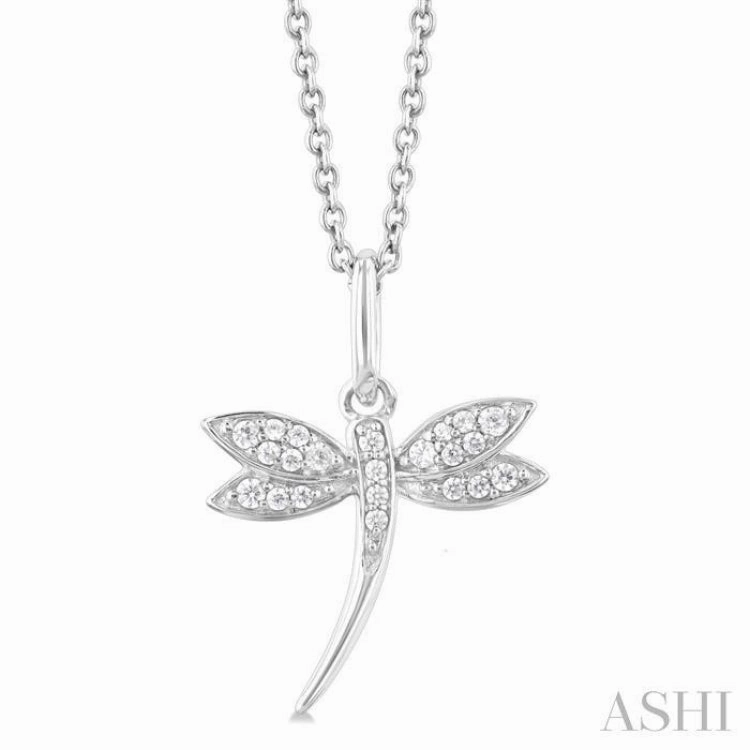 1/10 ctw Petite Dragonfly Round Cut Diamond Fashion Pendant With Chain in 10K White Gold