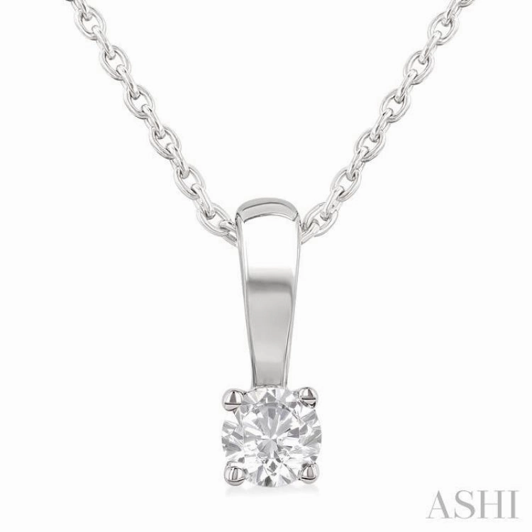 1/10 Ctw Prong Set Round Cut Diamond Solitaire Pendant With Chain in 14K White Gold